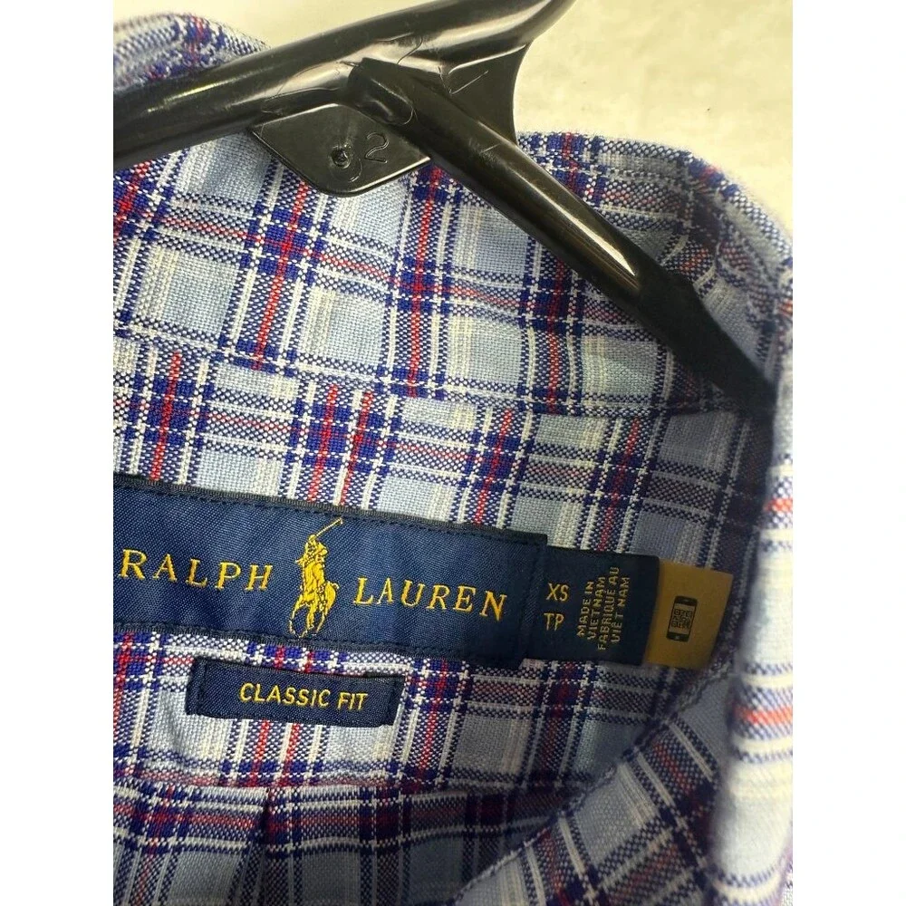 Polo Ralph Lauren Mens Plaid Short Sleeve Button-Up Shirt XS Blue Classic Fit